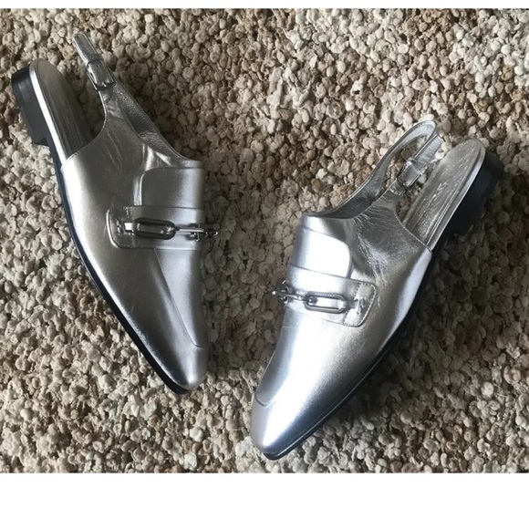 Burberry Silver Leather Cheltown Slingback Sandals - Picture 3 of 7